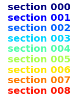 clickable colored list of section names