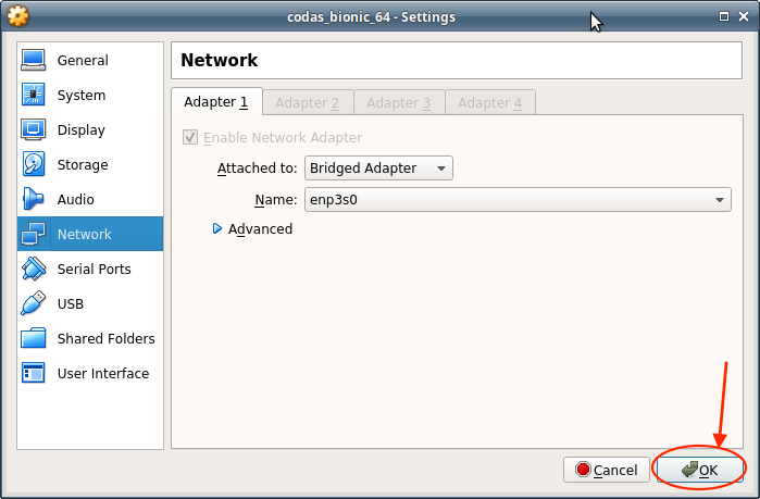 virtual box network adapter settings
