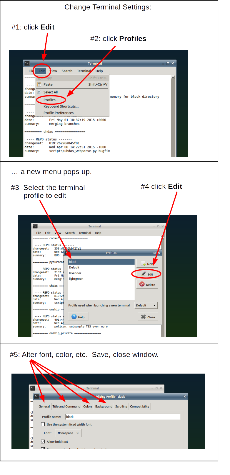Change terminal settings