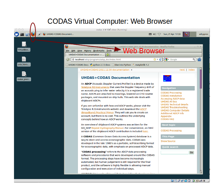 CODAS virtual box navigation: web browser