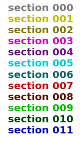 clickable colored list of section names