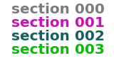 clickable colored list of section names